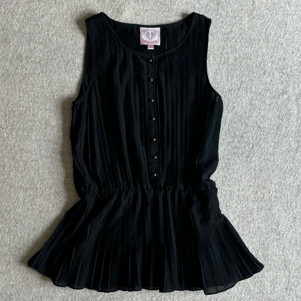 Black pleated top with gold buttons